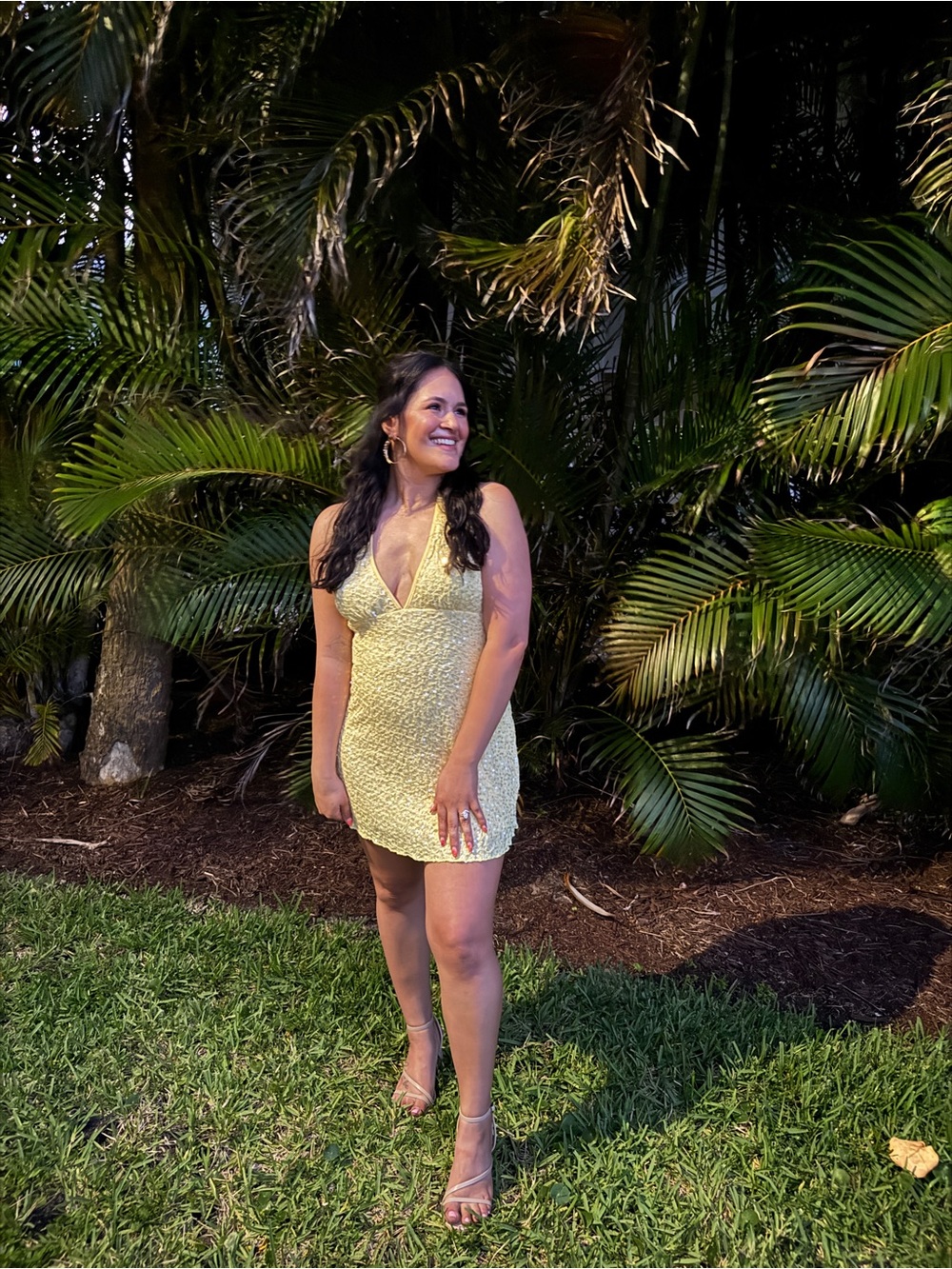 Yellow V-Neck Textured Mini Dress